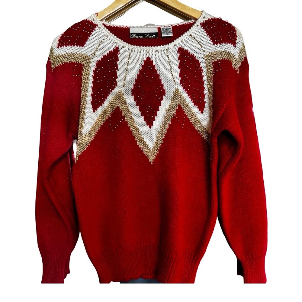 Vintage Dana Scott Sweater Embellished with Festive gold beading- size S - Picture 1 of 3